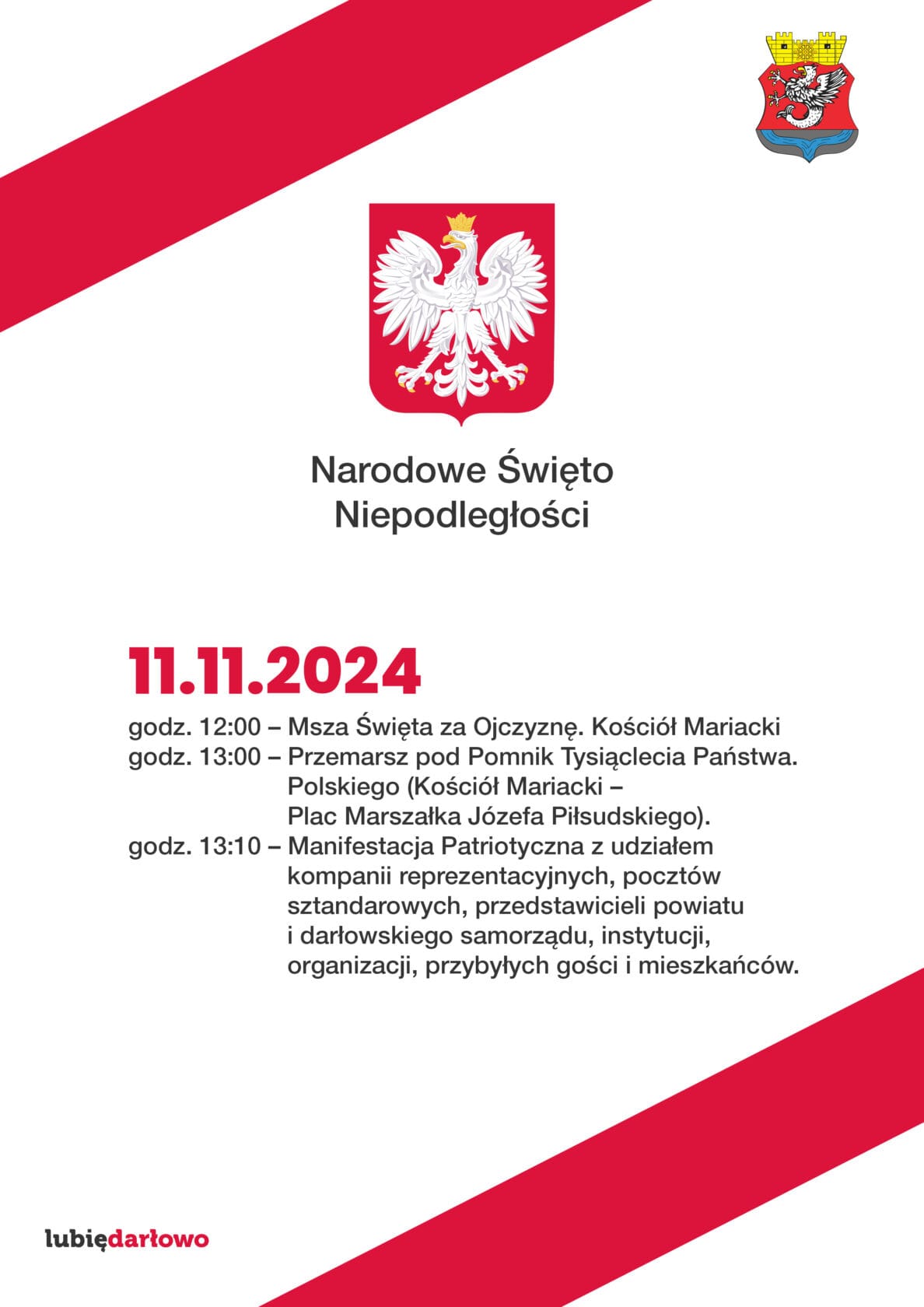 Plakat z informacjami o Narodowym Święcie Niepodległości Polski.