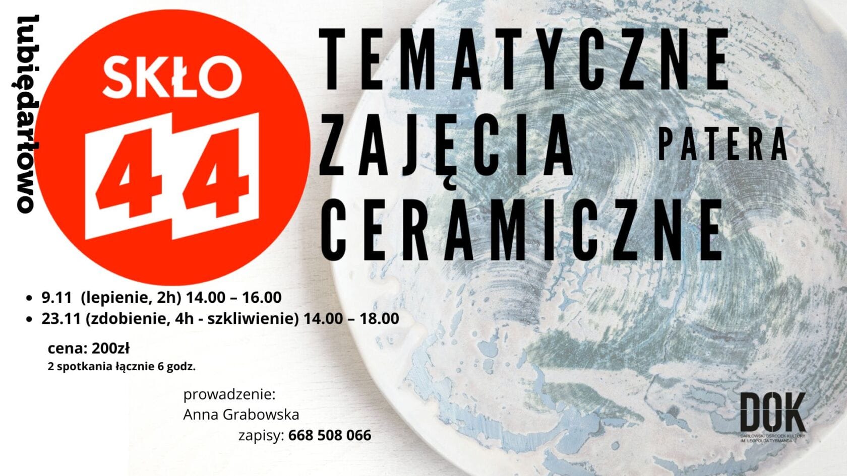 Plakat SZKO nr 44 tematyczne warsztaty ceramiczne