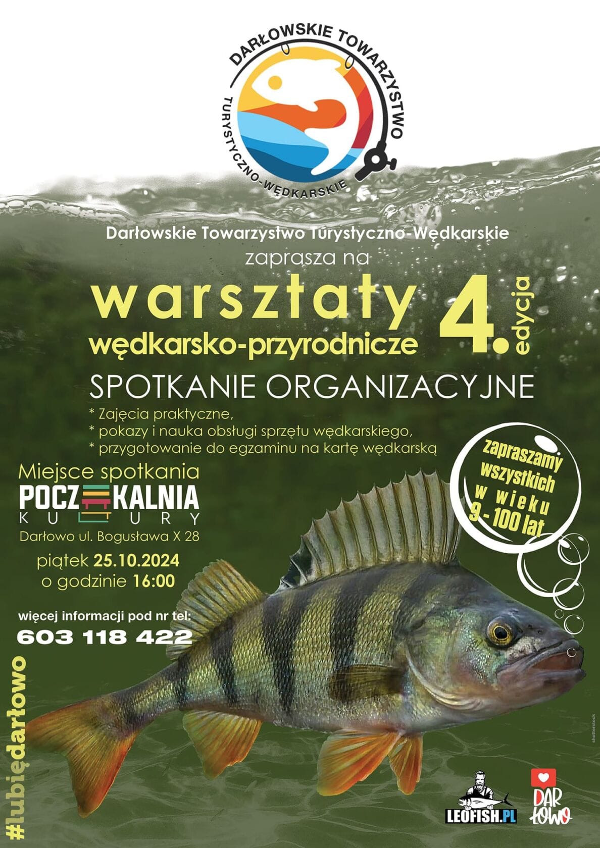 Plakat warsztatów wędkarsko-przyrodniczych w Darłowie