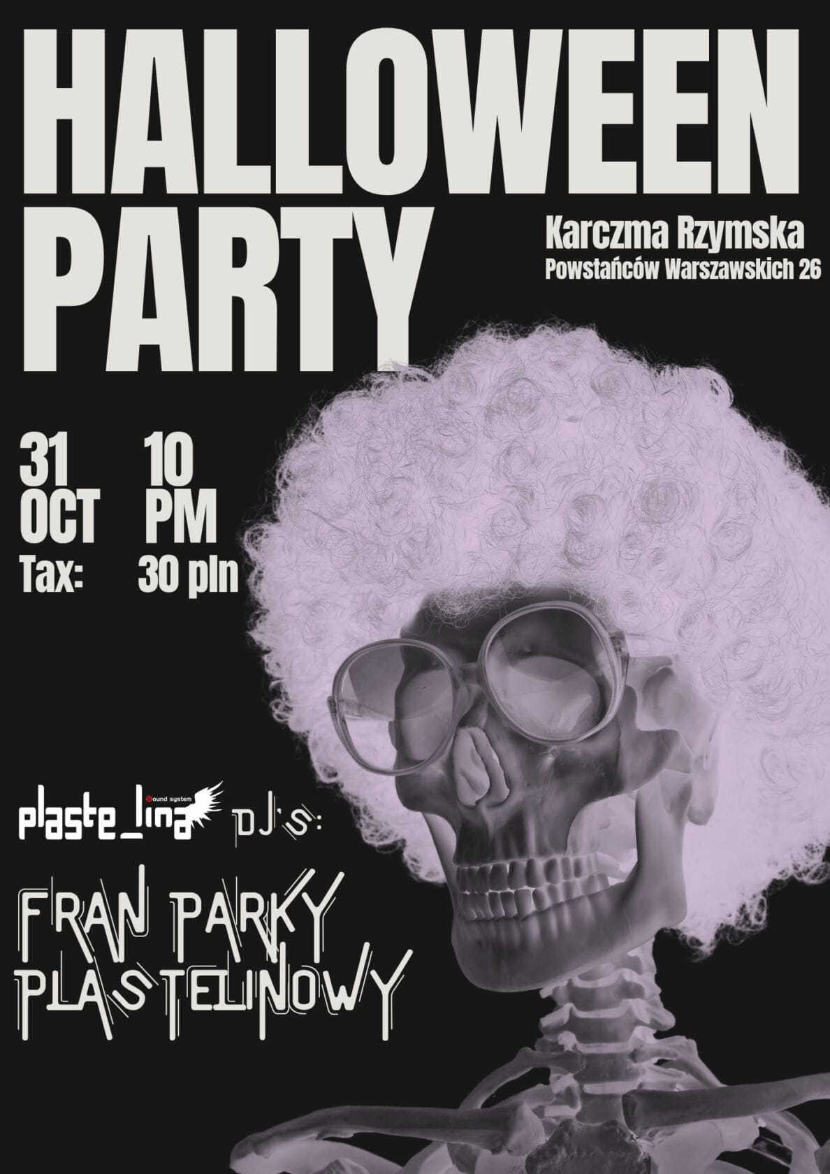 Plakat Halloween Party z szkieletem i afro