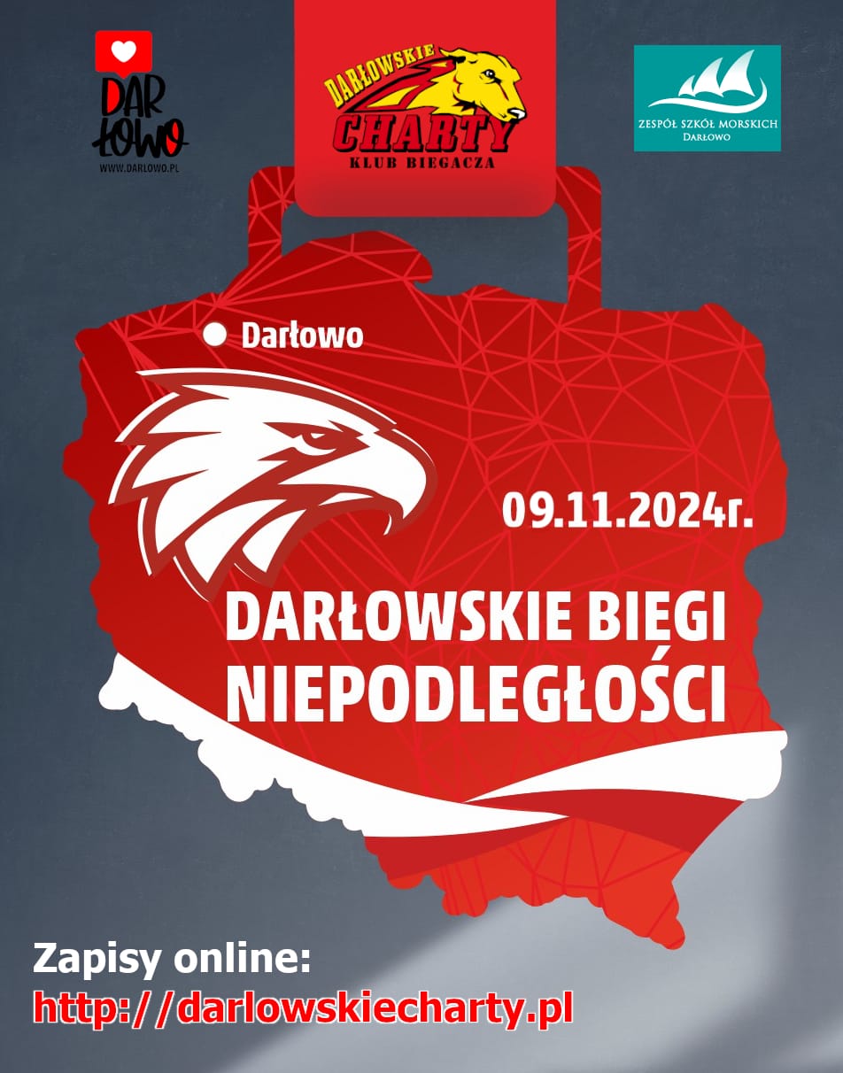 Plakat Darłowskie Biegi Niepodległości, 09.11.2024, rejestracja online