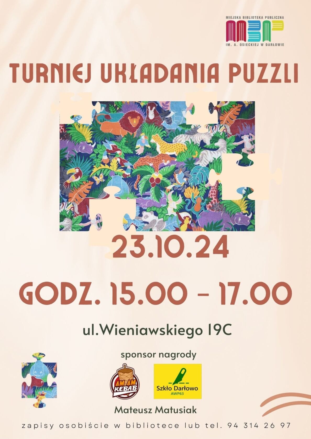 Plakat turnieju układania puzzli, Darłowo, 23 października 2024