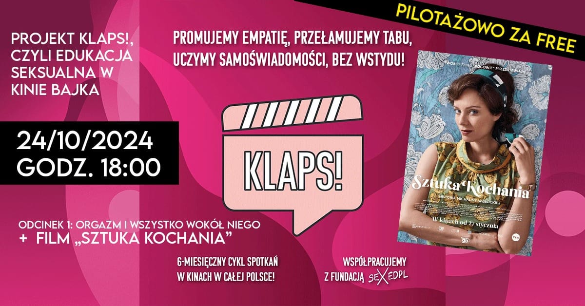 Plakat promujący edukację seksualną z projektem 'KLAPS!'