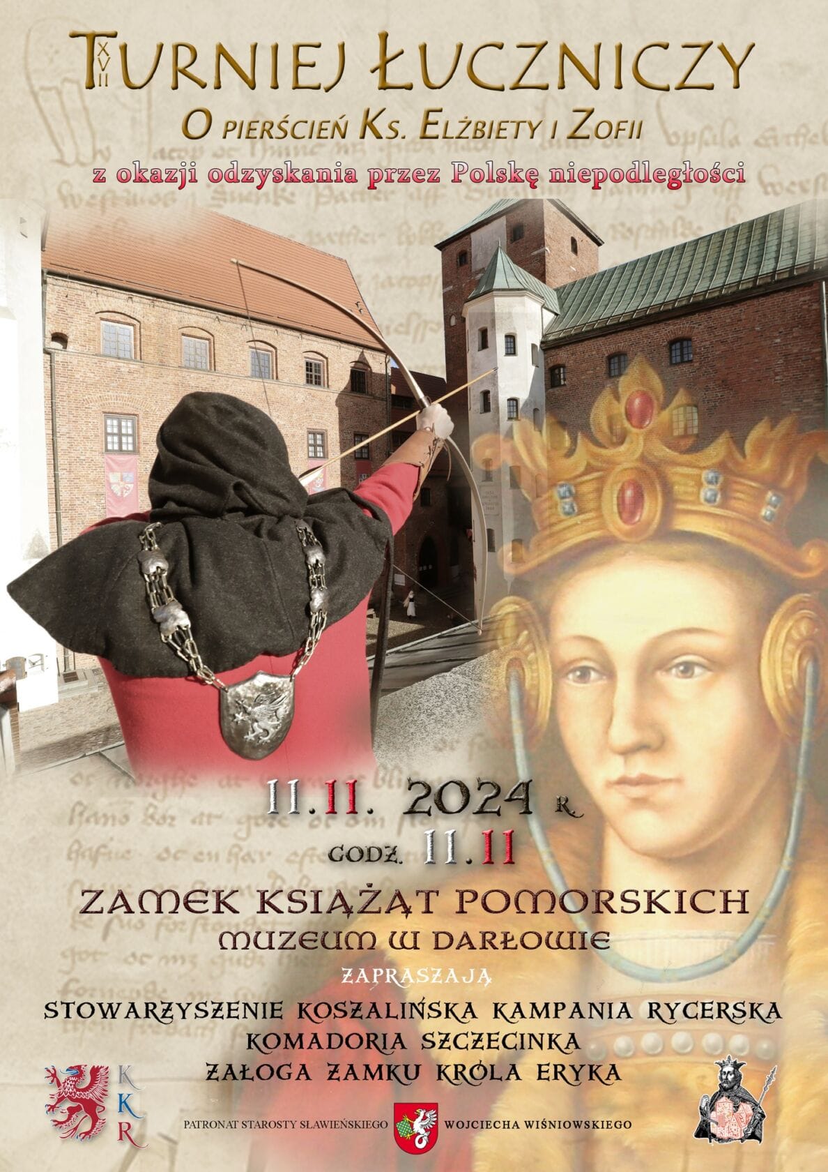 Plakat zapowiadający turniej łuczniczy w Zamku Książąt Pomorskich.