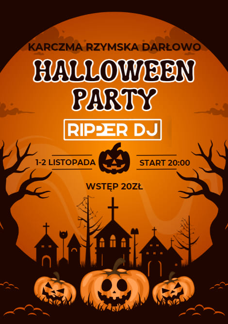 Plakat imprezy Halloweenowej w Karczmie Rzymskiej, Darłowo