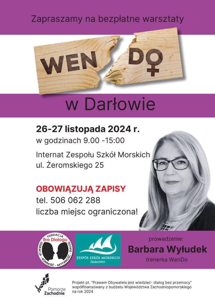 Plakat warsztatów Wendo z Barbarą Wytudek, Darłowo 2024