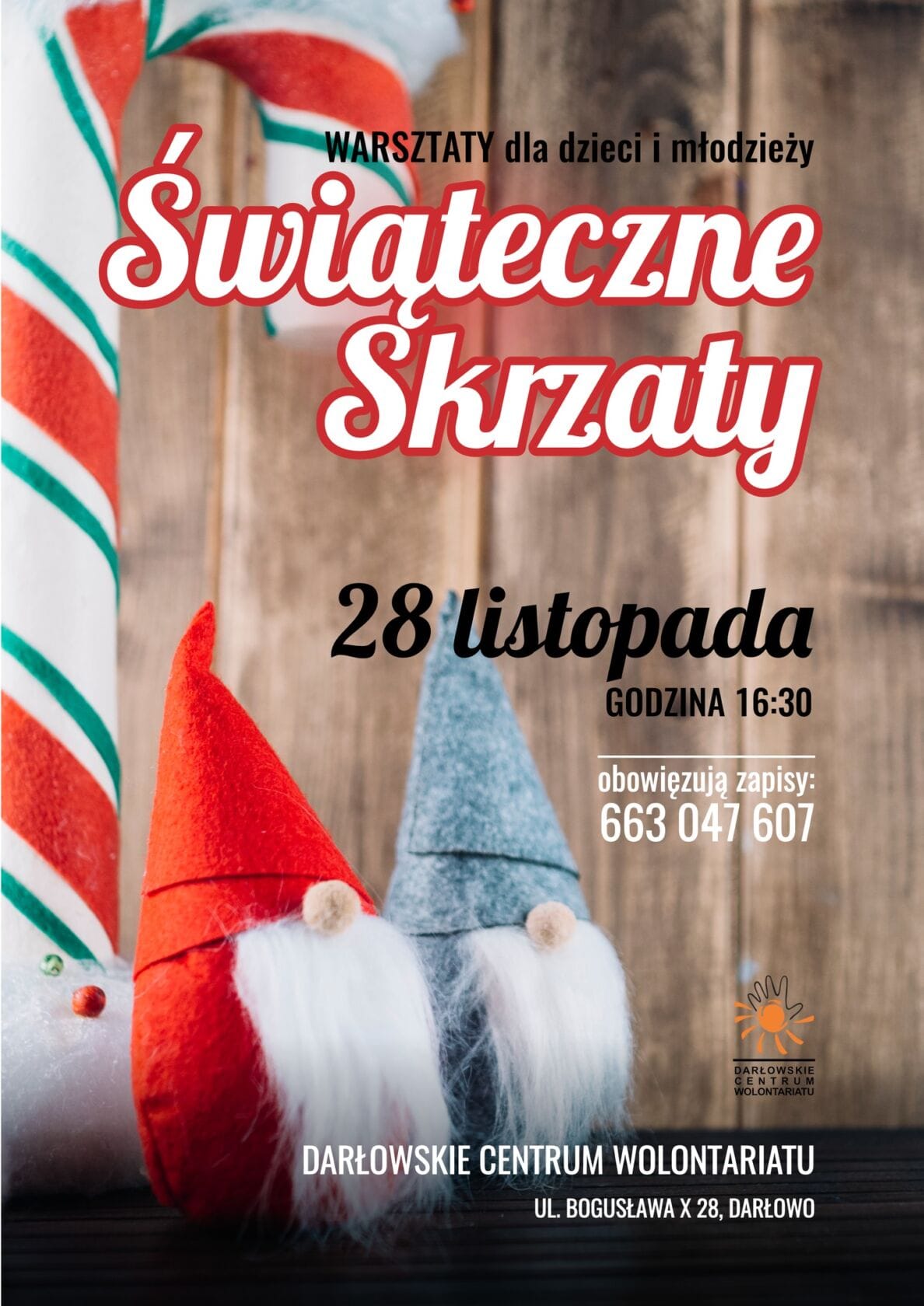 Plakat warsztatów świątecznych dla dzieci, Darłowo.