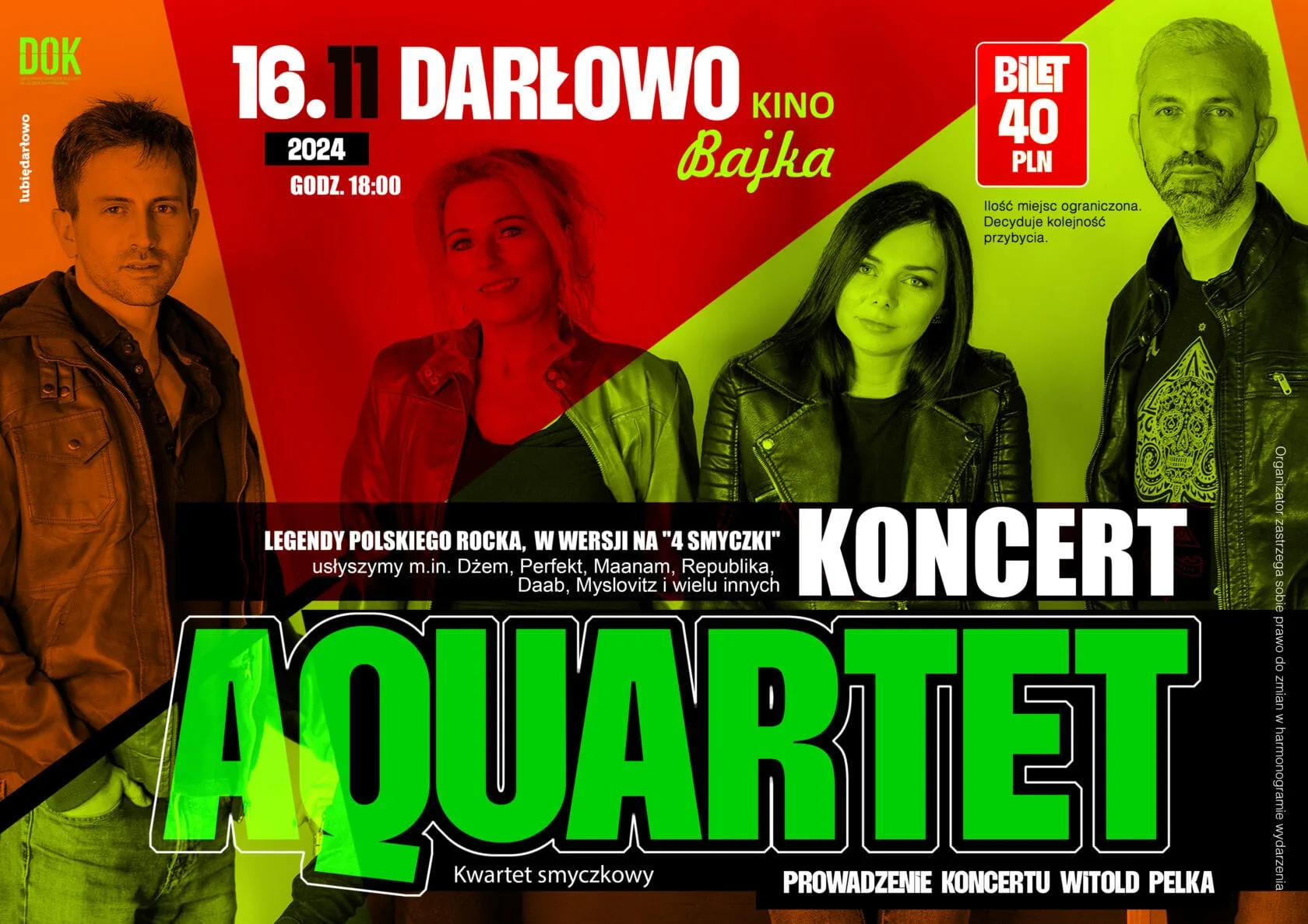 Plakat koncertu Aqua Quartet w Kinie Bałtyk, Darłowo.