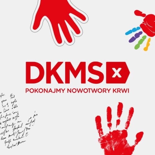 Plakat DKMS z hasłem 'Pokonajmy nowotwory krwi'