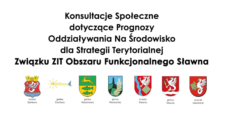 Informacja o konsultacjach społecznych z herbami miast.